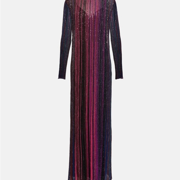 Missoni Multicolored Long Sleeve Knitted Lame Maxi Dress Size 40 - Picture 2 of 7